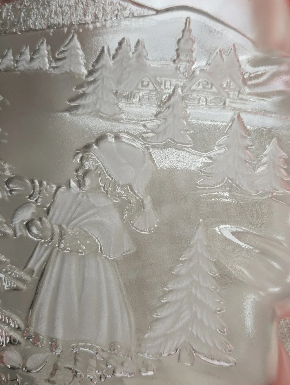 Vintage Frosted Pink Glass Christmas Bowl Girl Decorating Tree 12